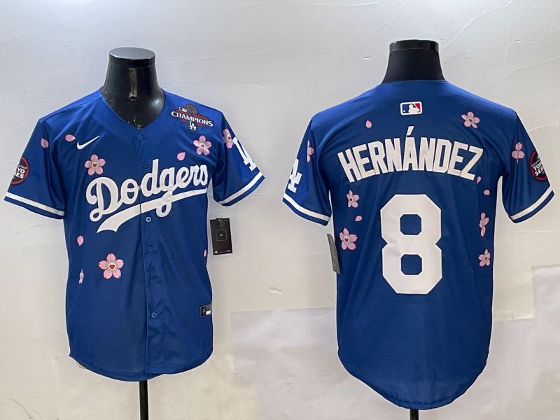 Men Los Angeles Dodgers #8 Hernandez Blue Sakura Edition 2025 Nike MLB Jersey style 2->los angeles dodgers->MLB Jersey